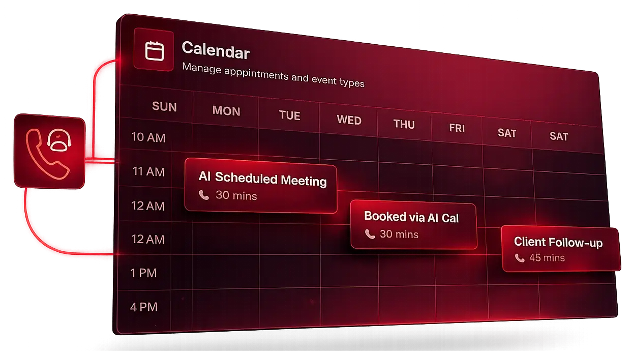 BE AI calendar management interface showing scheduled appointments and availability