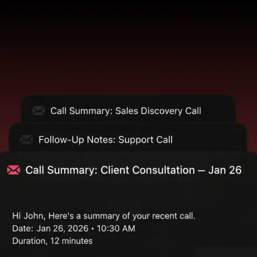 Email Notifications - Send comprehensive email notifications with complete call details and summaries